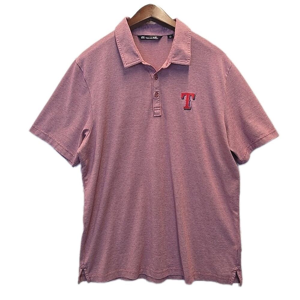 Travis Mathew Texas Rangers MLB Polo Shirt Men XXL Red Heathered Golf Zinna Pima
